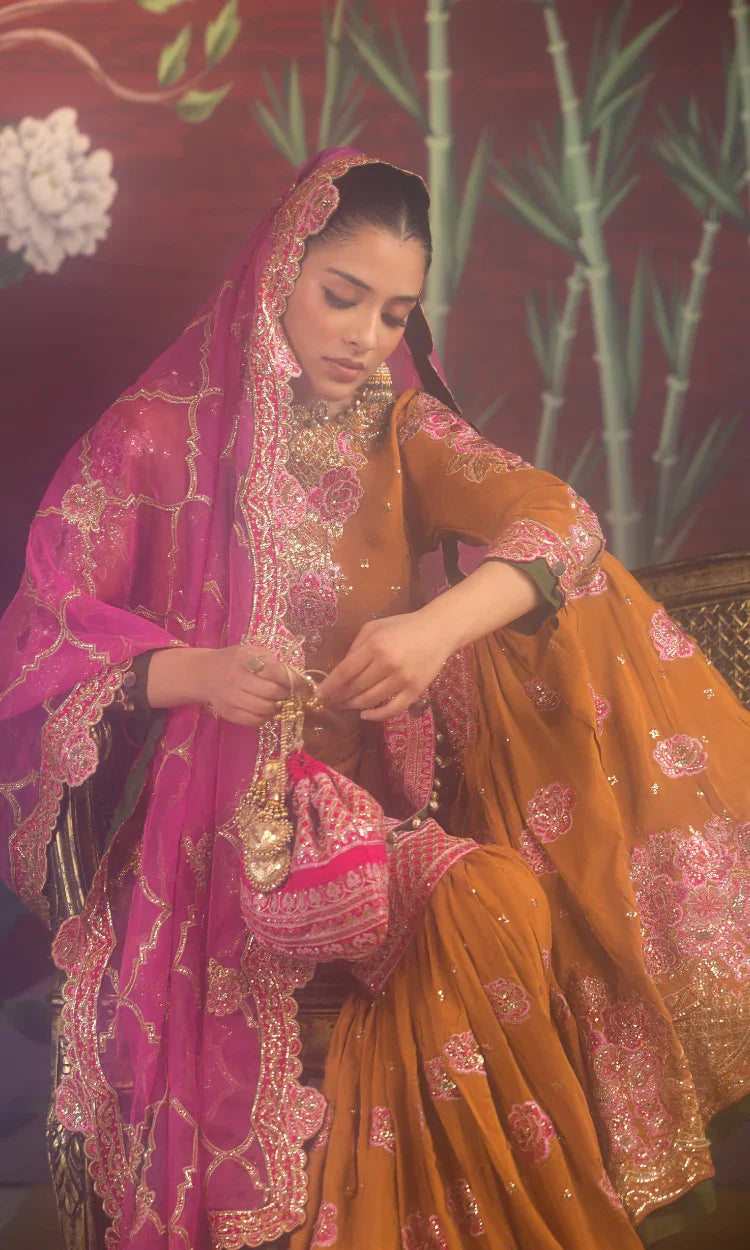 Zeenat Gul – Embroidered Khadi Net Sharara Set