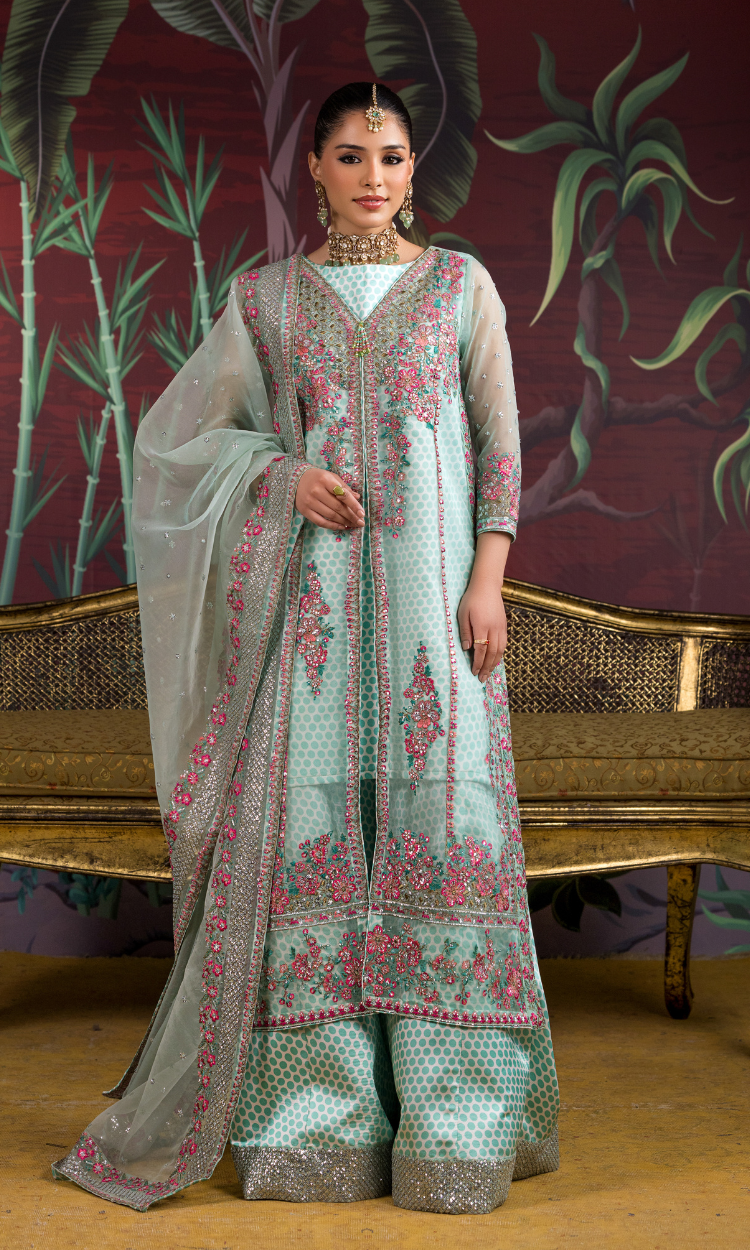 Mint Bloom Embroidered 3-Piece Ensemble