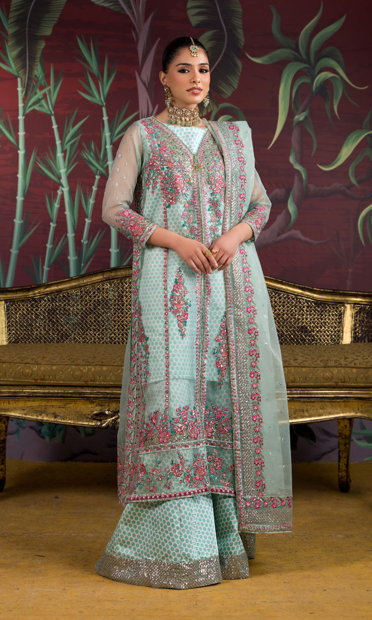 Mint Bloom Embroidered 3-Piece Ensemble