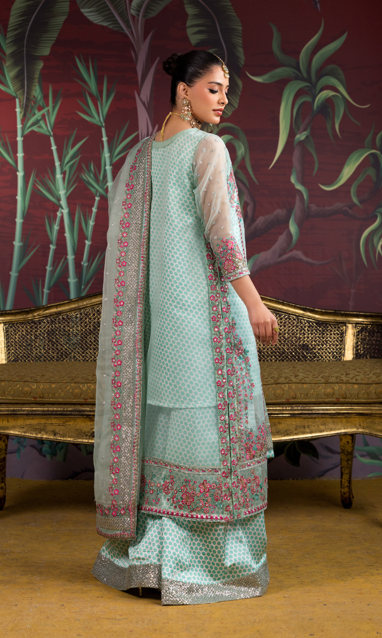 Mint Bloom Embroidered 3-Piece Ensemble