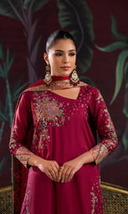 Designer Maroon Sheesha Silk Three Piece Suit