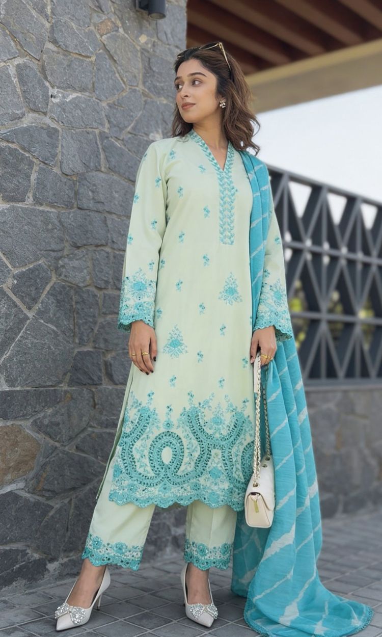 Mint Margarita -  3PC Pret Embroidered Lawn