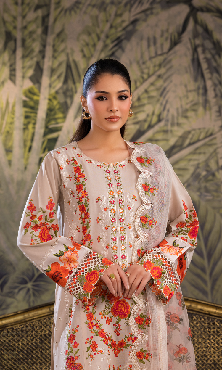 Dil Ruba – Fresh Beige Embroidered 3 Piece Suit