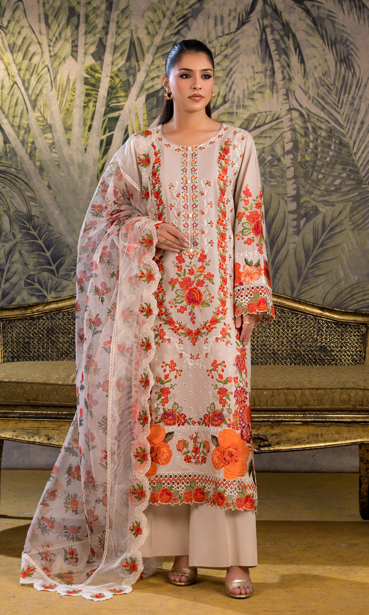 Dil Ruba – Fresh Beige Embroidered 3 Piece Suit