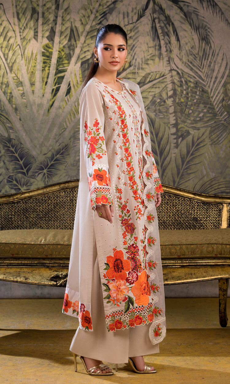 Dil Ruba – Fresh Beige Embroidered 3 Piece Suit