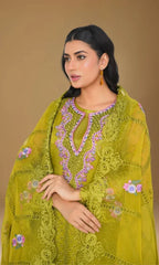 Organza 003-Olive Green Embroidered